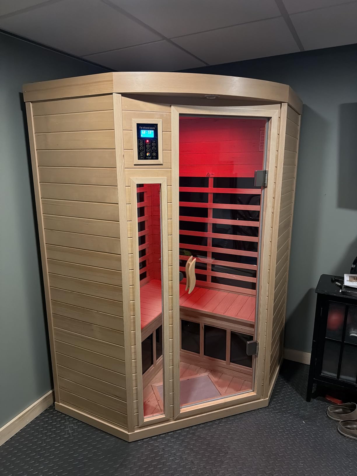 2 Person Infrared Sauna, Low EMF Far Infrared Sauna, Canadian Hemlock Wood Sauna for Home 1500W Indoor Sauna Home Spa Sauna with Bluetooth Speakers, Reading Lights, Roof Vent, Tempered Glass customer photo 2