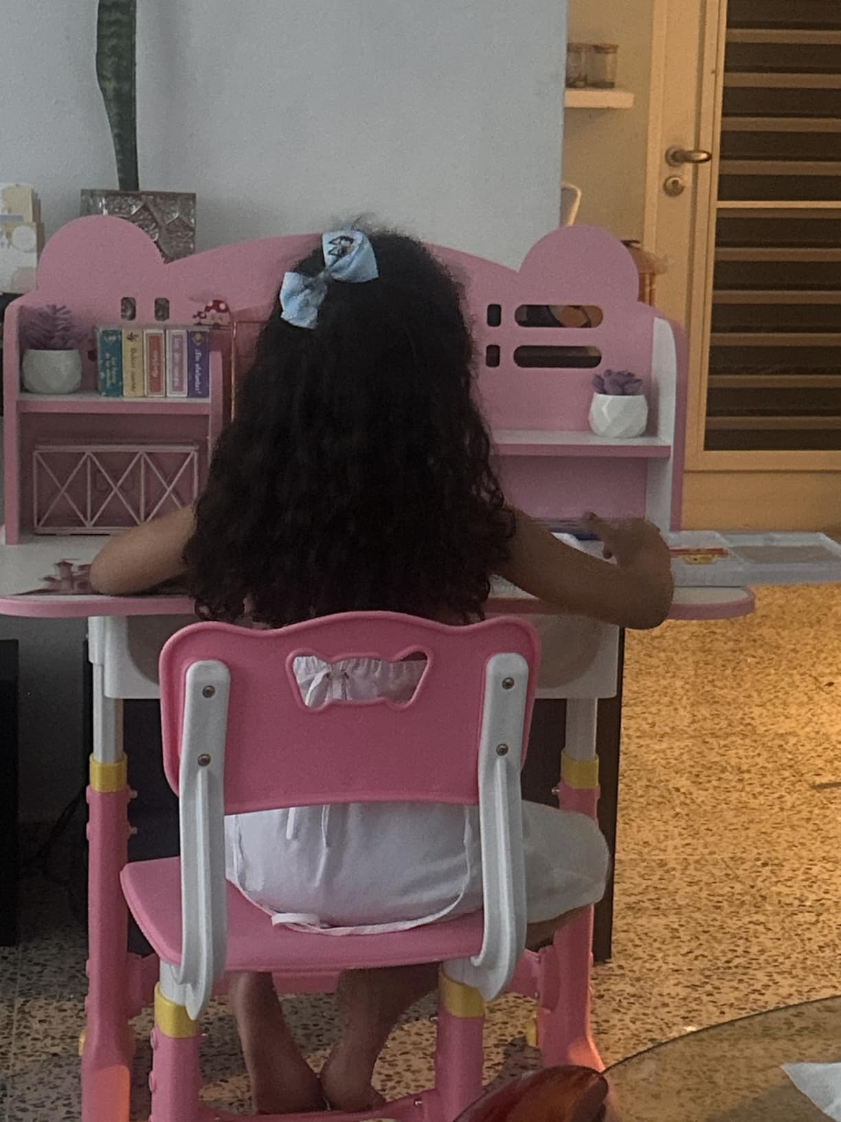 Kids Desk and Chair Set, Height Adjustable Child's School Study Writing Tables, Kids Desk with Bookstand and Storage Drawer, Widened Desktop with Desktop for Boys and Girls customer photo 1
