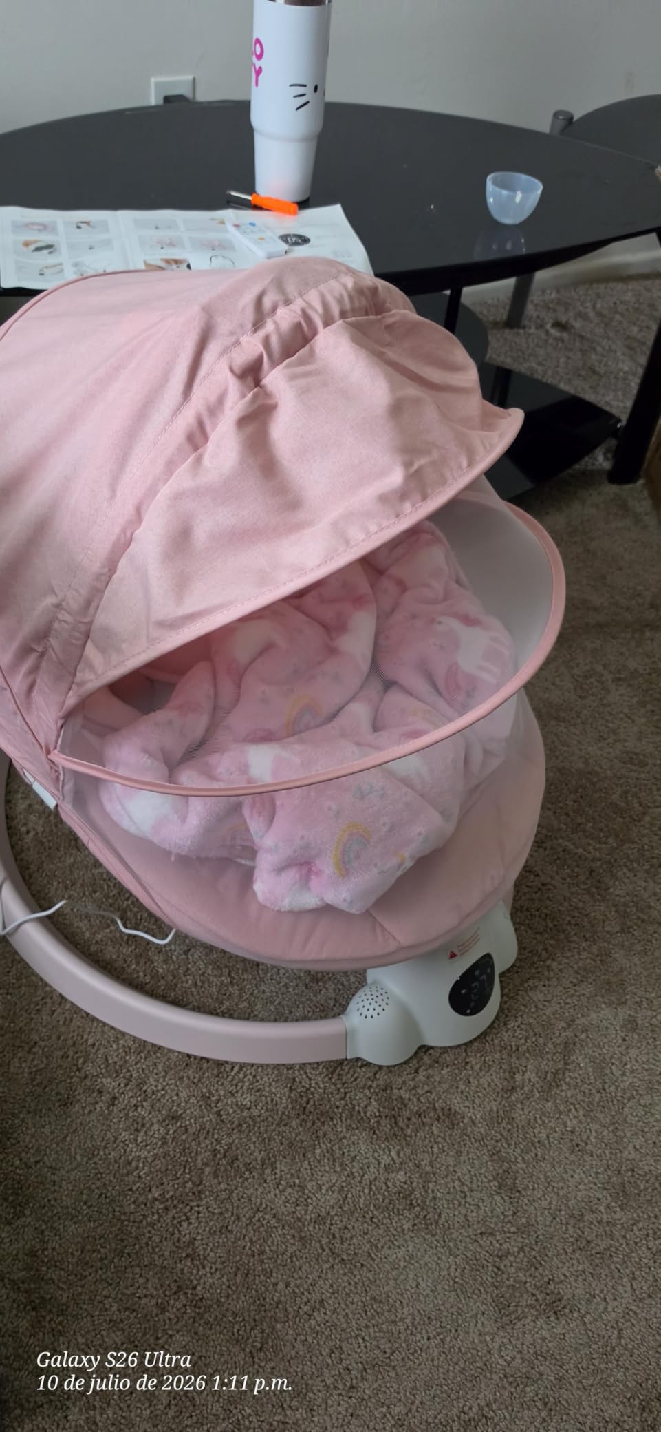 Uuoeebb Baby Swing for Infants, Portable Electric Baby Swings with Bluetooth, 5 Swing Speed, 10 Melodies, 5-Point Harness, Remote Control & Touch Panel - Infant Swing for Indoor & Outdoor Use, Pink customer photo 1