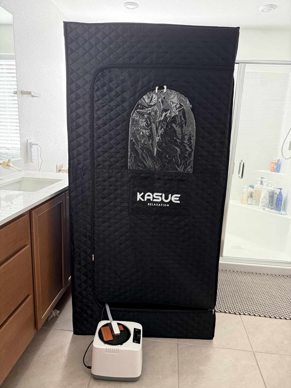 KASUE Upgraded 2 Person Sauna Box, Portable Infrared Sauna with 5-Layer Waterproof, 2 Steamers, 2 Folding Chair, 71