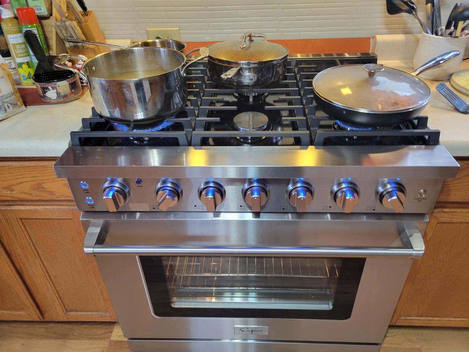 Empava 36 Inch Pro Gas Range with True Convection Oven, 6 Sealed Burners (4x25K + 2x18K BTU), Premium Porcelain Cooktop, Stainless Steel Construction, LP Kit Included, ETL Certified customer photo 1