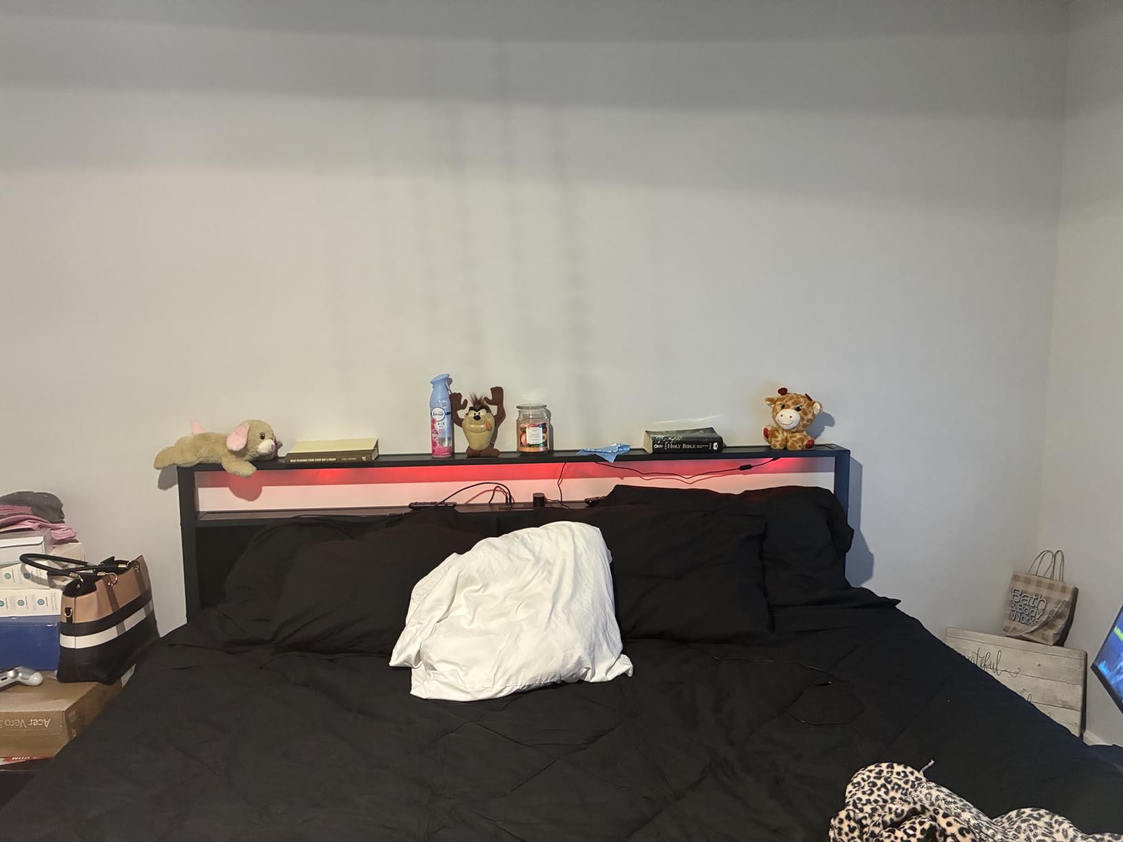 OLEVS King Bed Frame with Charging Station & LED Lights, Modern Platform Bed with Upholstered Storage Headboard, No Box Spring Needed Noise Free customer photo 2