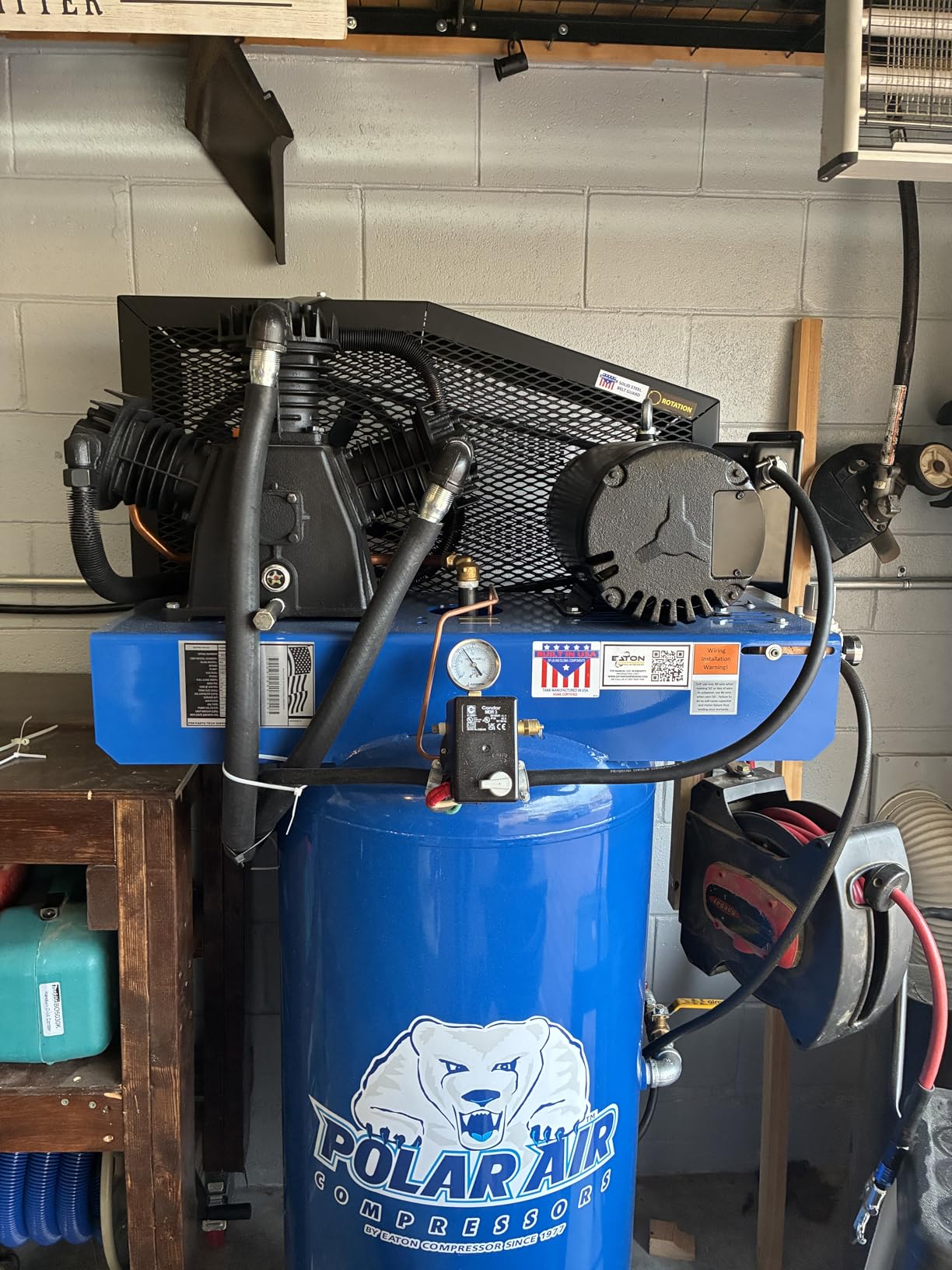 Industrial 3-Cylinder Silent Air Compressor, 5HP 60Gal 19CFM 230V, Vertical 2-Stage, Splash Lube Pump & Isolator Pads, Assembled in the USA customer photo 1