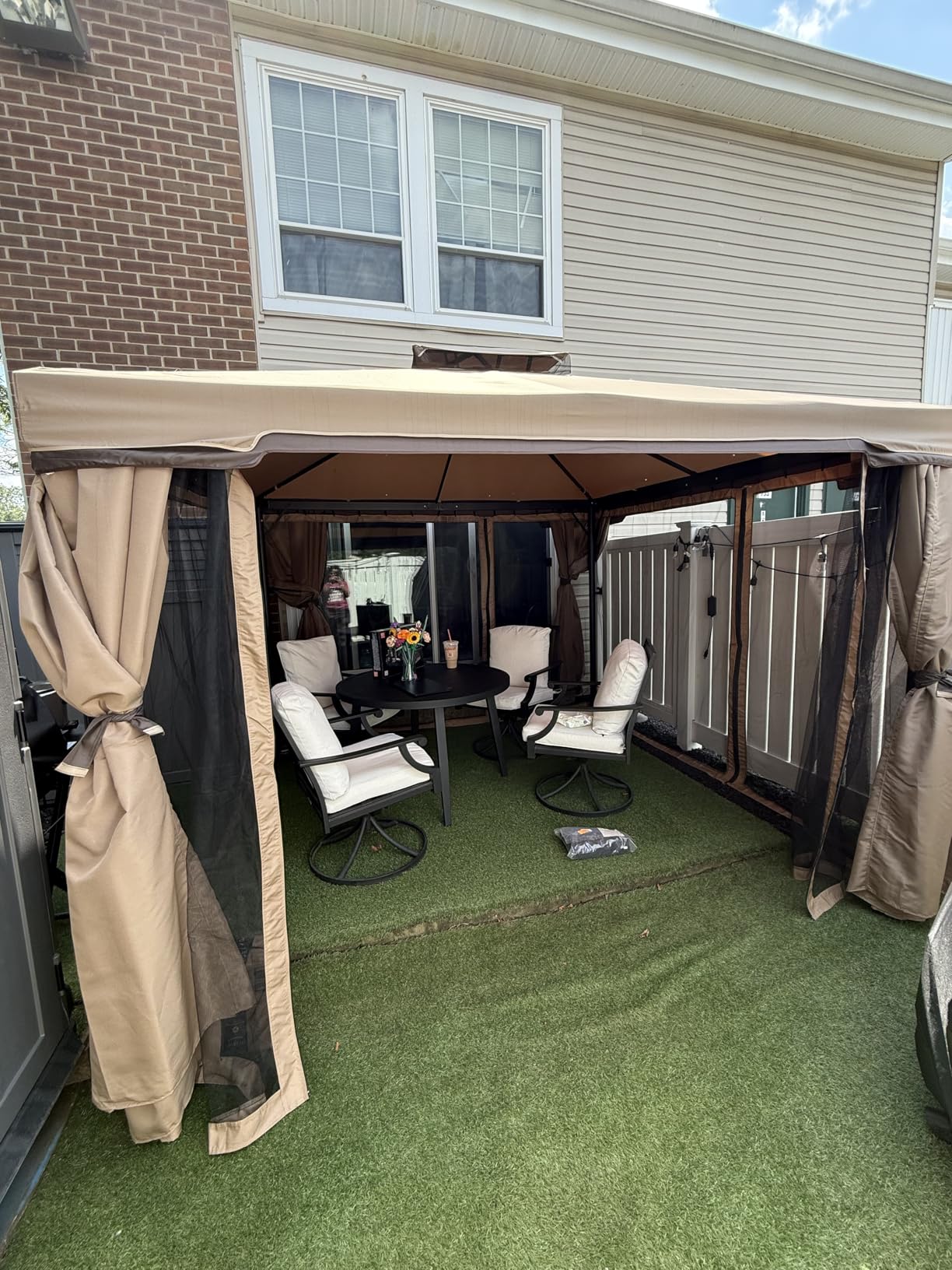 SUNCROWN 10' x 10' Outdoor Gazebo, Heavy Duty Iron Frame Patio Canopy with Vented Soft Top, Breathable Mosquito Netting & Privacy Curtains, Sun Protection for Garden, Backyard, Poolside, Beige customer photo 2
