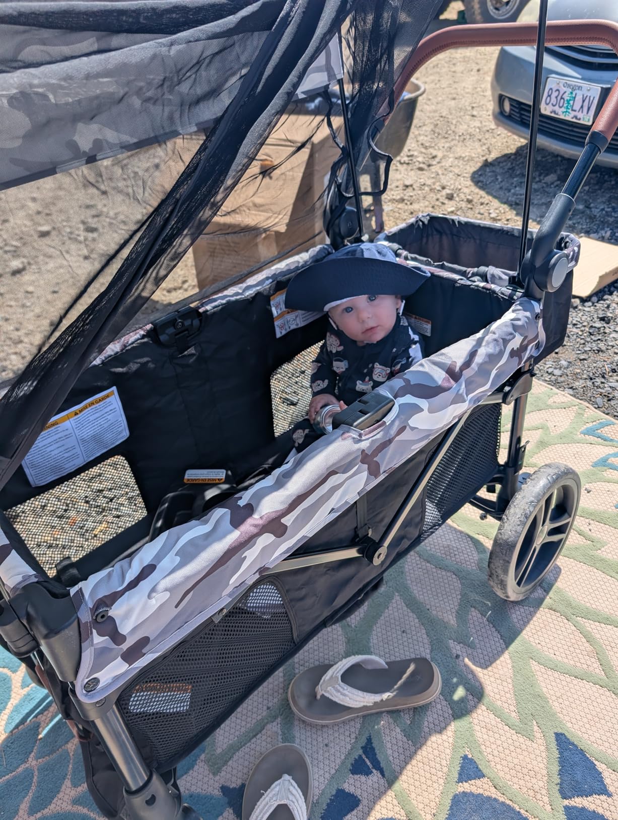 ELEMARA All-Terrain Stroller Wagon for 2 Kids, Foldable Kids Wagon Stroller Includes Removable Canopy, Mosquito net, Adjustable Push & Pull Handle, Snack Tray & Cup Holders, Storage Basket, Grey+Black customer photo 1