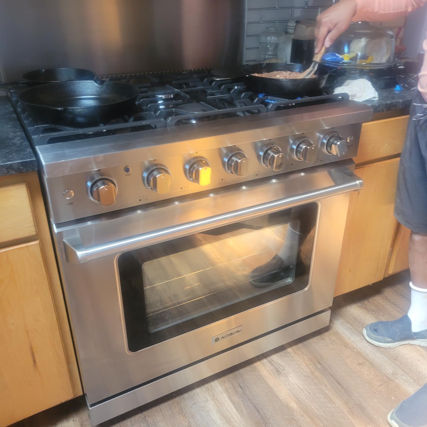 AAOBOSI 36 Inch Front Control Gas Range Oven with 6 Cooktop Burners, 6 Cu. Ft 78000 BTU Convection and Self Clean, Freestanding Heavy Duty Gas Range Stove with Halogen Light, Large Capacity customer photo 1