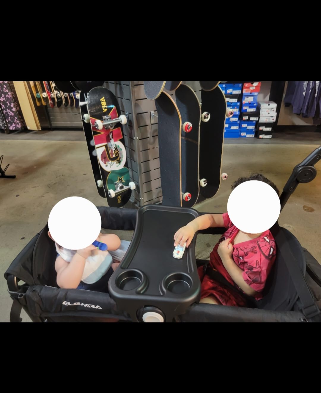 ELEMARA Stroller Wagon, 2 Seat Stroller for 2 Kids, Premium All Terrain Stroller for Kids w/Removable Canopy, Adjustable Push/Pull Handle, Large Storage Bag, Black customer photo 1