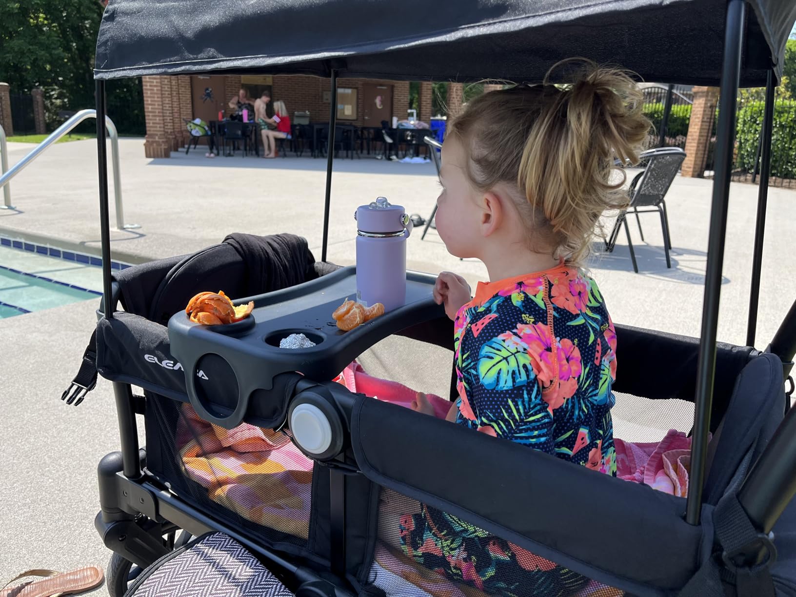 ELEMARA Stroller Wagon, 2 Seat Stroller for 2 Kids, Premium All Terrain Stroller for Kids w/Removable Canopy, Adjustable Push/Pull Handle, Large Storage Bag, Black customer photo 2