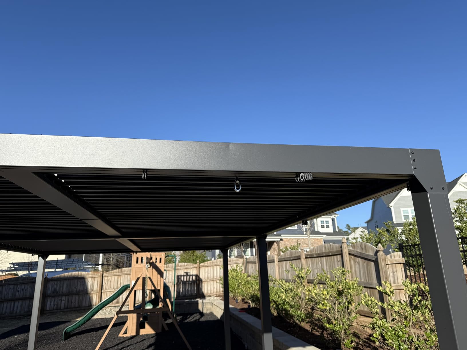 MELLCOM Louvered Pergola 10x12, Outdoor Rustproof Shelter with Adjustable Roof, Steel Aluminum Gazebo with Waterproof Curtains and Netting for Patio Deck, Dark Grey customer photo 1
