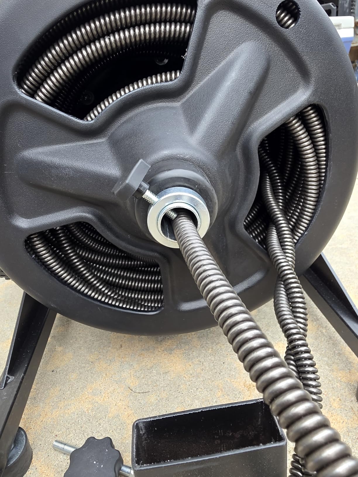 POPULO Drain Cleaner Machine 100Ft x 3/8 Inch, Root Killer, Auto feed Sewer Snake Auger on Wheels, Electric Drain Auger Professional for 1.5 to 3 Inch Pipes & Foot Switch with 8 Cutters customer photo 2