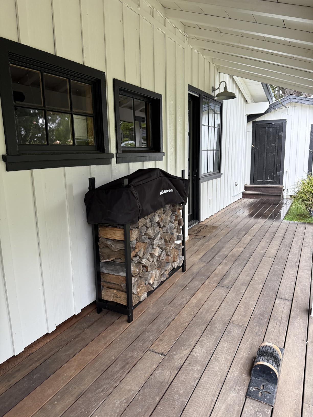 Woodhaven Black 4 Foot - Heavy Duty Made In USA - Indoor Outdoor - 1/4 Cord Firewood Storage Log Rack With Seasoning Cover Combo Set - Metal Log Storage - 48 x 48 inch customer photo 1