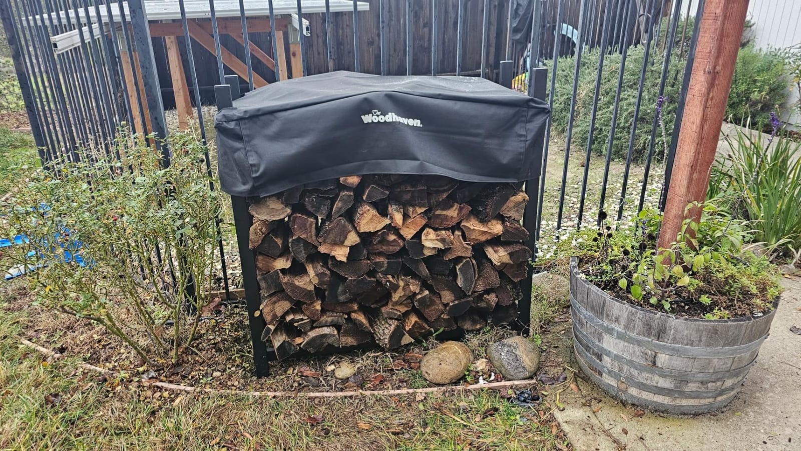 Woodhaven Black 4 Foot - Heavy Duty Made In USA - Indoor Outdoor - 1/4 Cord Firewood Storage Log Rack With Seasoning Cover Combo Set - Metal Log Storage - 48 x 48 inch customer photo 2