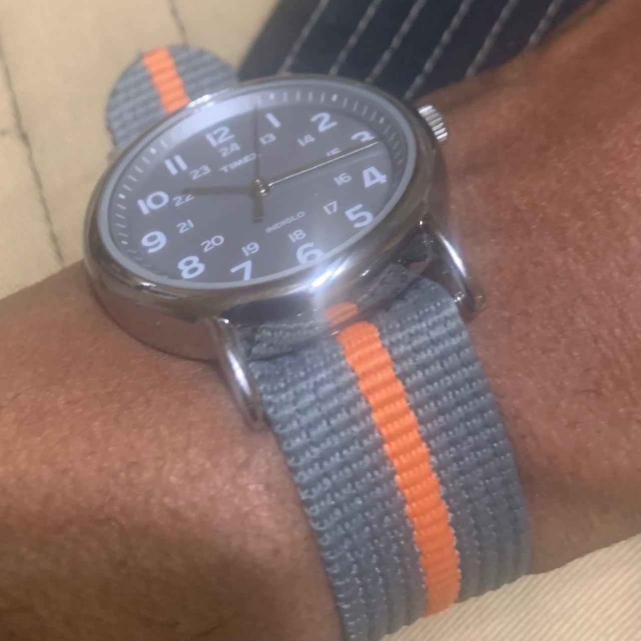 Timex Weekender 38mm Unisex Analog Watch | INDIGLO Backlight | Adjustable Durable Nylon Fabric Slip Through Strap | 24 Hour Time customer photo 1