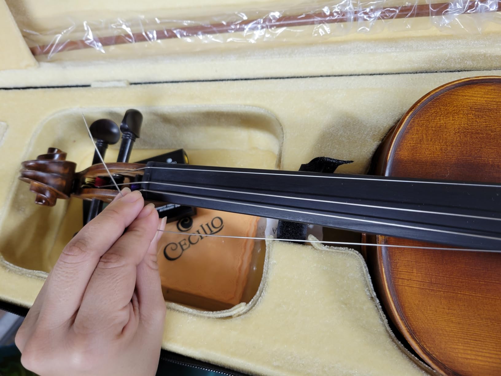 Cecilio Solid Wood Viola 16 Inch Viola Full Size, Professional Handcrafted Acoustic Viola with Ebony Fittings, D'Addario Prelude Strings, Antique Satin Finish customer photo 2