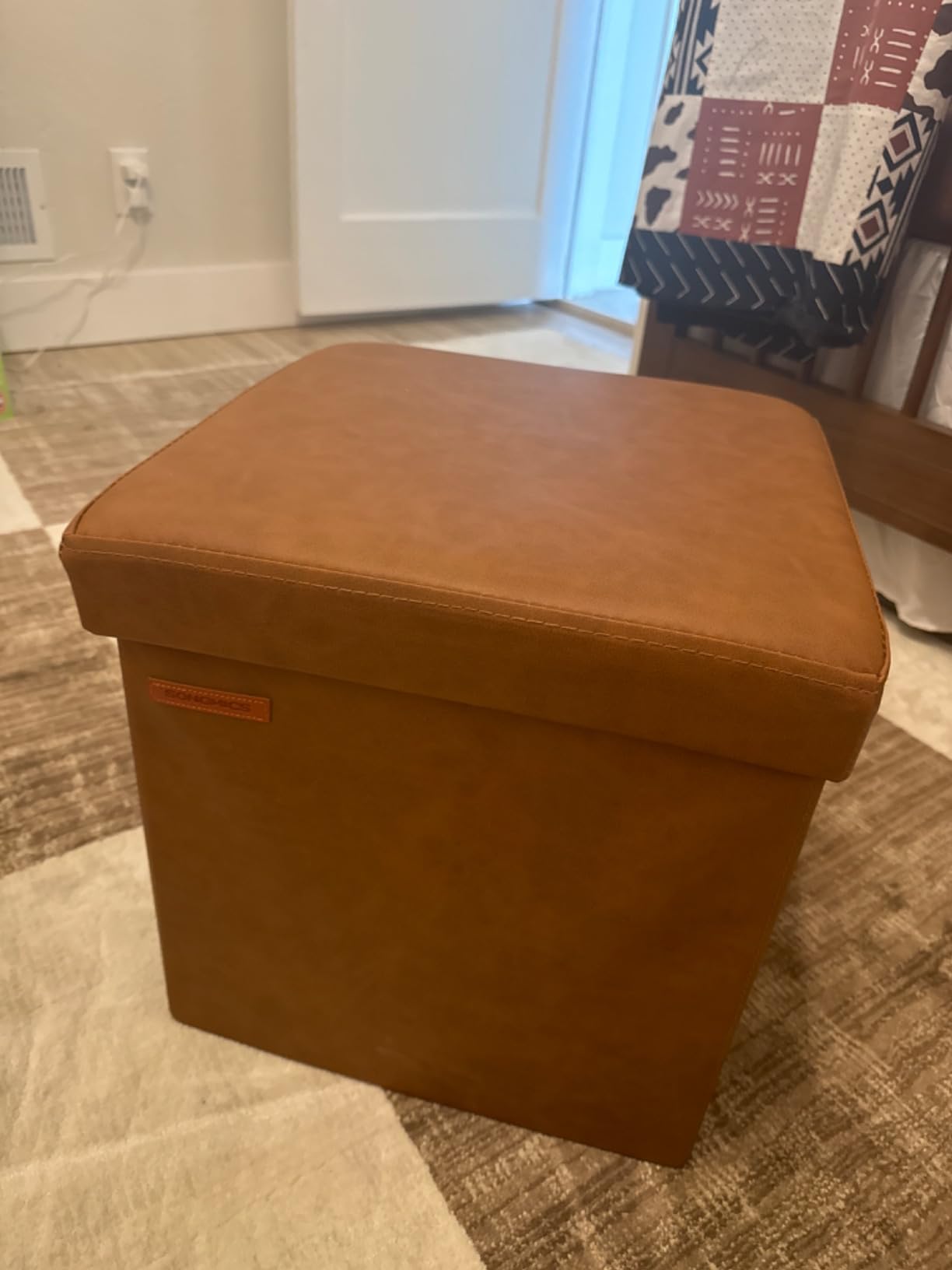 SONGMICS MAZIE Collection - 15 Inches Ottoman with Storage, Footstool, Storage Ottoman, Load 660 lb, for Dorm, Living Room, Bedroom, Synthetic Leather, Brown ULSF10B customer photo 1