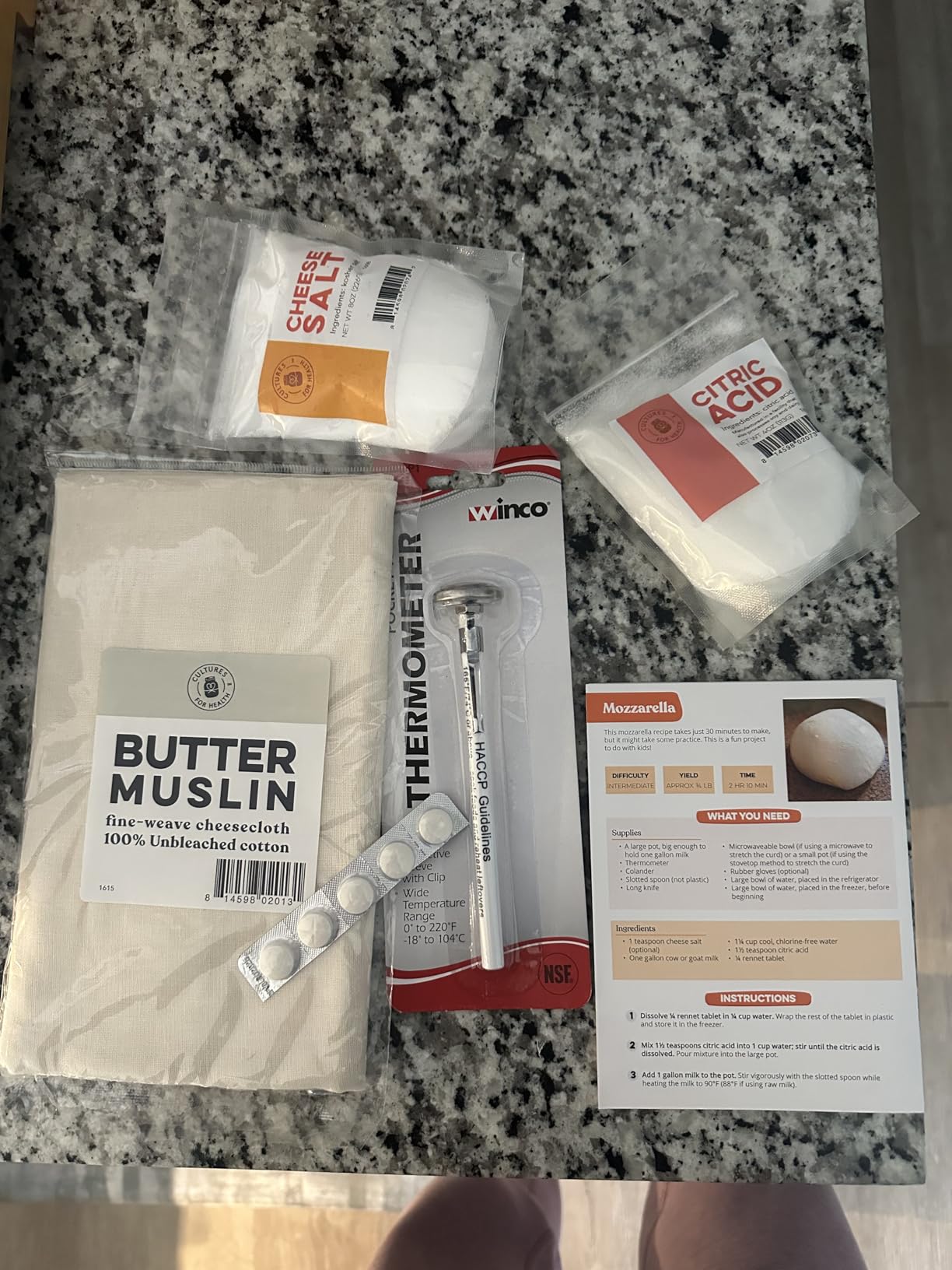 Mozzarella & Ricotta Cheese Making Kit | 5 Piece DIY Kit Includes Cheesecloth, Vegetable Rennet, Citric Acid, Cheese Salt, & Cooking Thermometer | Great Gift Ideas | Italian Cheese Making Supplies customer photo 1