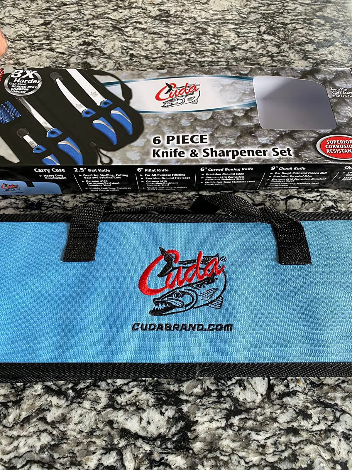 CUDA 6 Piece Knife & Sharpener Set 4 Knives with Corrosion-Resistant Stainless Steel Blade & Non-Slip Grips, 2-in-1 Knife Sharpener & Ballistic Nylon Carry/Storage Case Included customer photo 1
