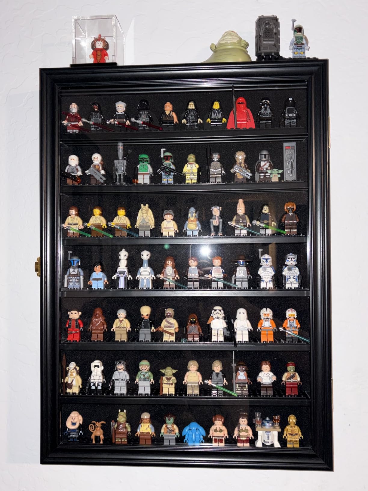 Minifigure Display Case - Building Block Toy Wall Cabinet Showcase for Small Miniature Collectibles Mini Brands Thimbles, Lockable UV Protection Door (Black Finish Frame) customer photo 1