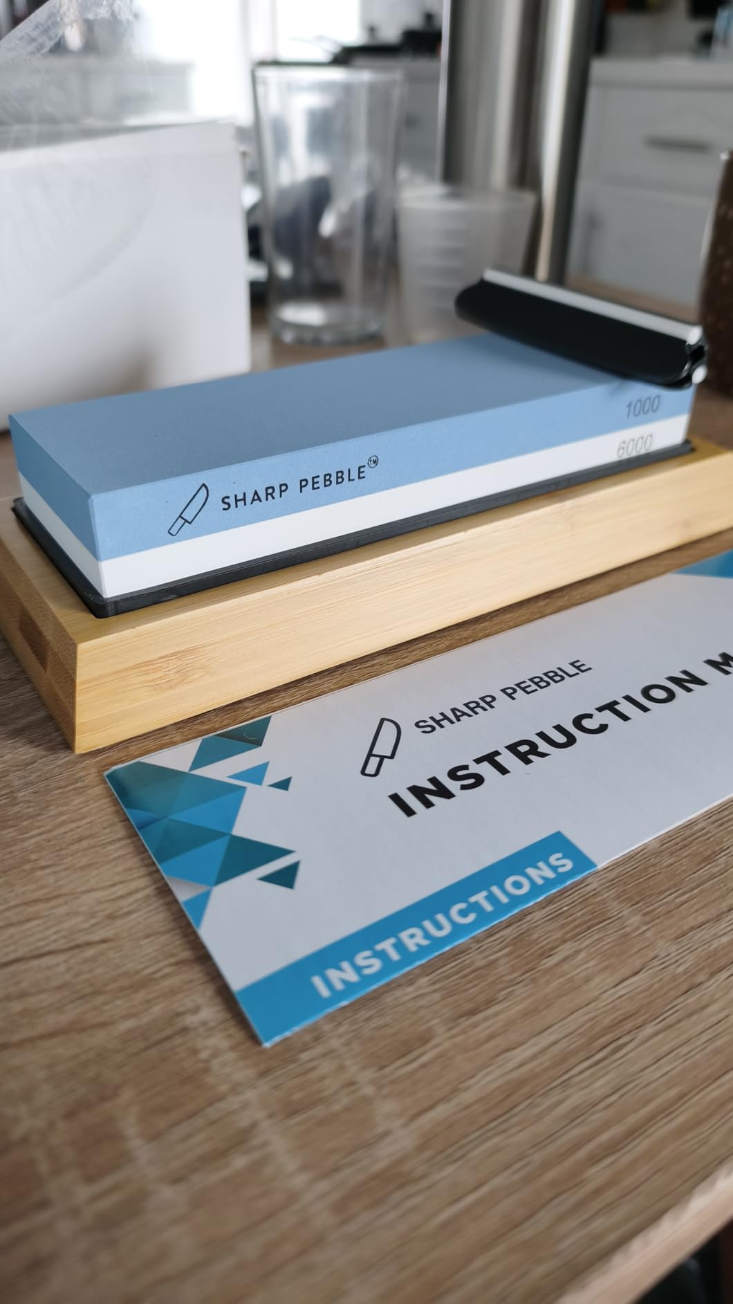 Sharp Pebble Whetstone Knife Sharpener - 1000/6000 Grit Sharpening Stone | Angle Guide for Foolproof Results - Wet Stone Sharpener & Honing Kit with Non-Slip Bamboo Base- Guided Beginner Instructions customer photo 1