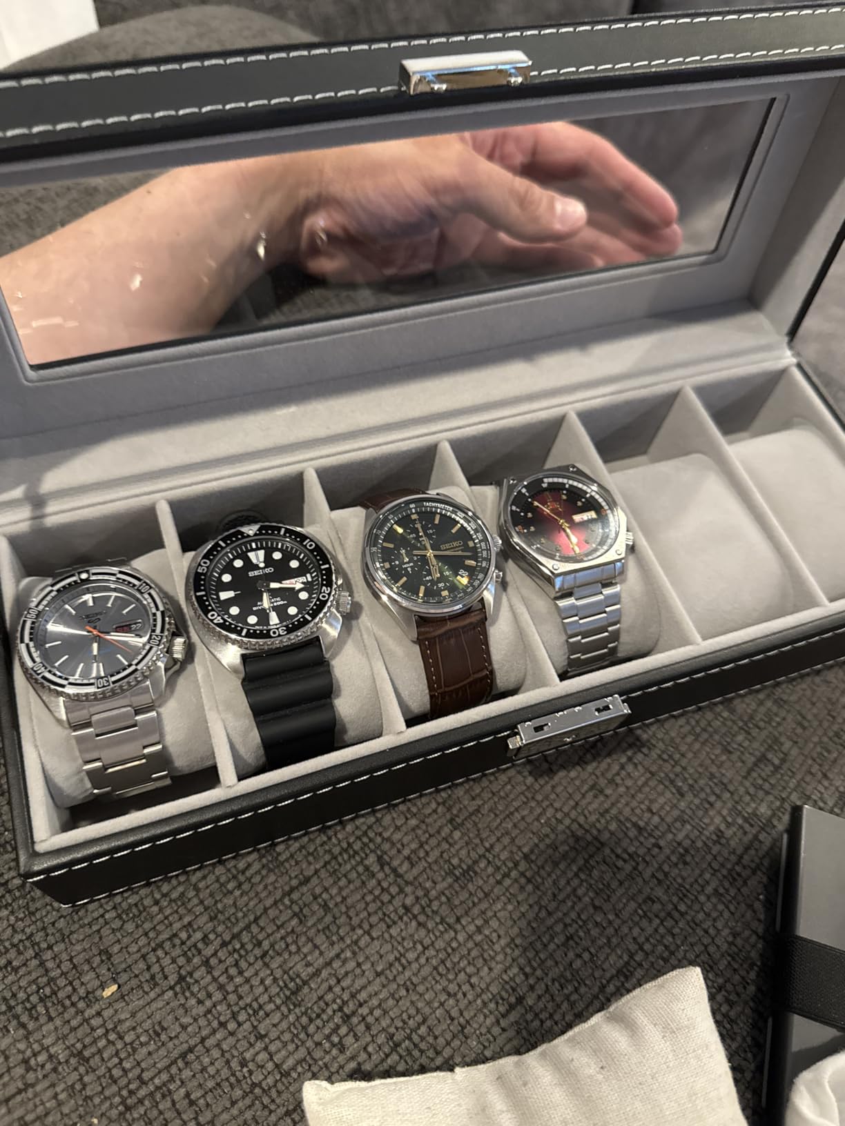 NEX 6 Slots Watch Box Organizer for Men, Black Watch Holder Stand Display Storage Case customer photo 2