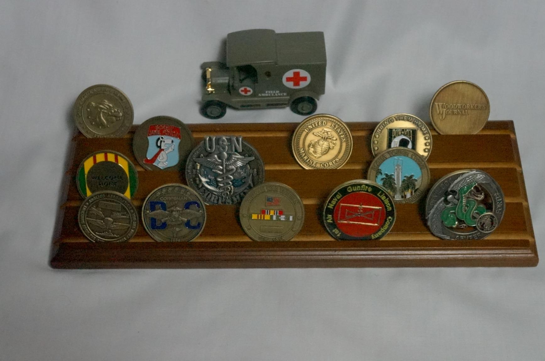 DisplayGifts Challenge Coin Display Stand 4 Row Wooden Holder Rack Case Holds 28 Coins Walnut Finish customer photo 1