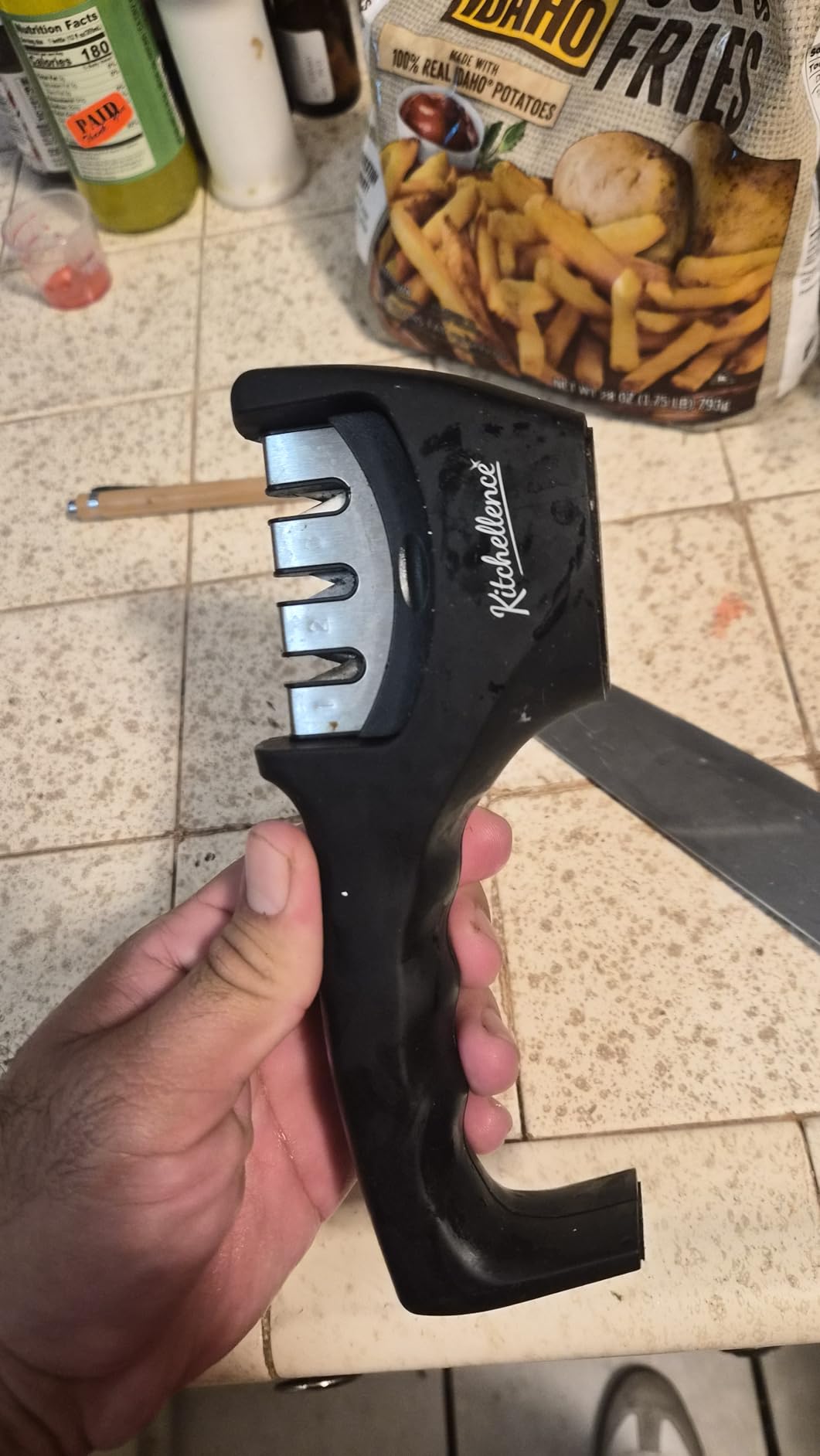 4-in-1 Kitchen Knife Accessories: 3-Stage Knife Sharpener Helps Repair, Restore, Polish Blades and Cut-Resistant Glove (Black) customer photo 2