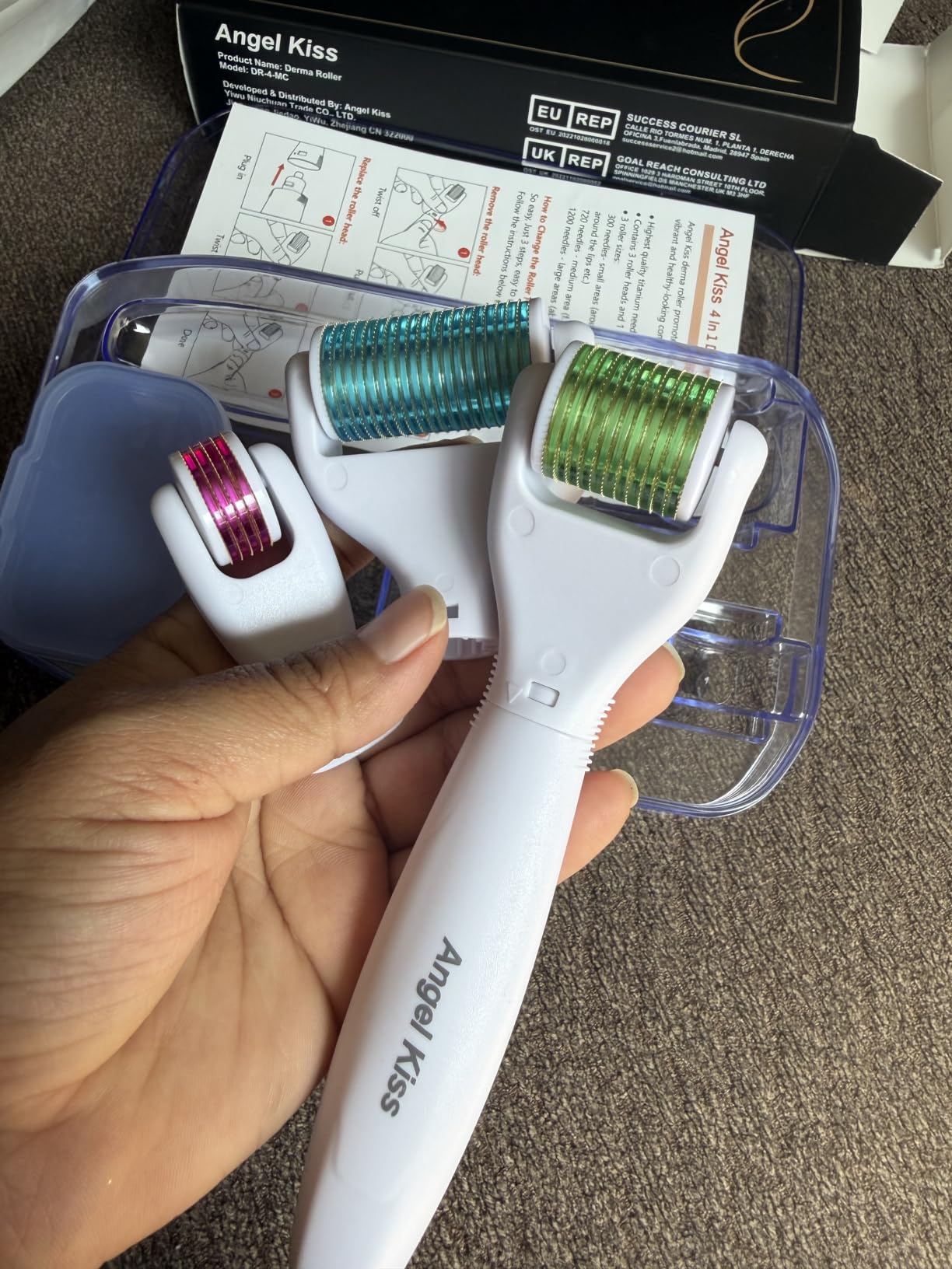 Derma Roller for Face and Body - Angel Kiss 4 in 1 Titanium Microneedling Roller Kit Micro Needle Microneedle Roller, 300 and 720 Needles 0.25mm,1200 Needle 0.3mm, Microdermabrasion Roller Men Women customer photo 2