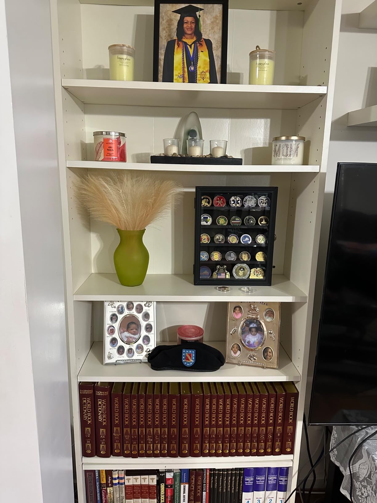 ASmileIndeep Military Challenge Coin Display Case Holder with HD Toughened Glass and Wall Mount, Wooden Coin Stand Rack with Removable 2 Grooves Shelves, Mahogany Finish customer photo 2