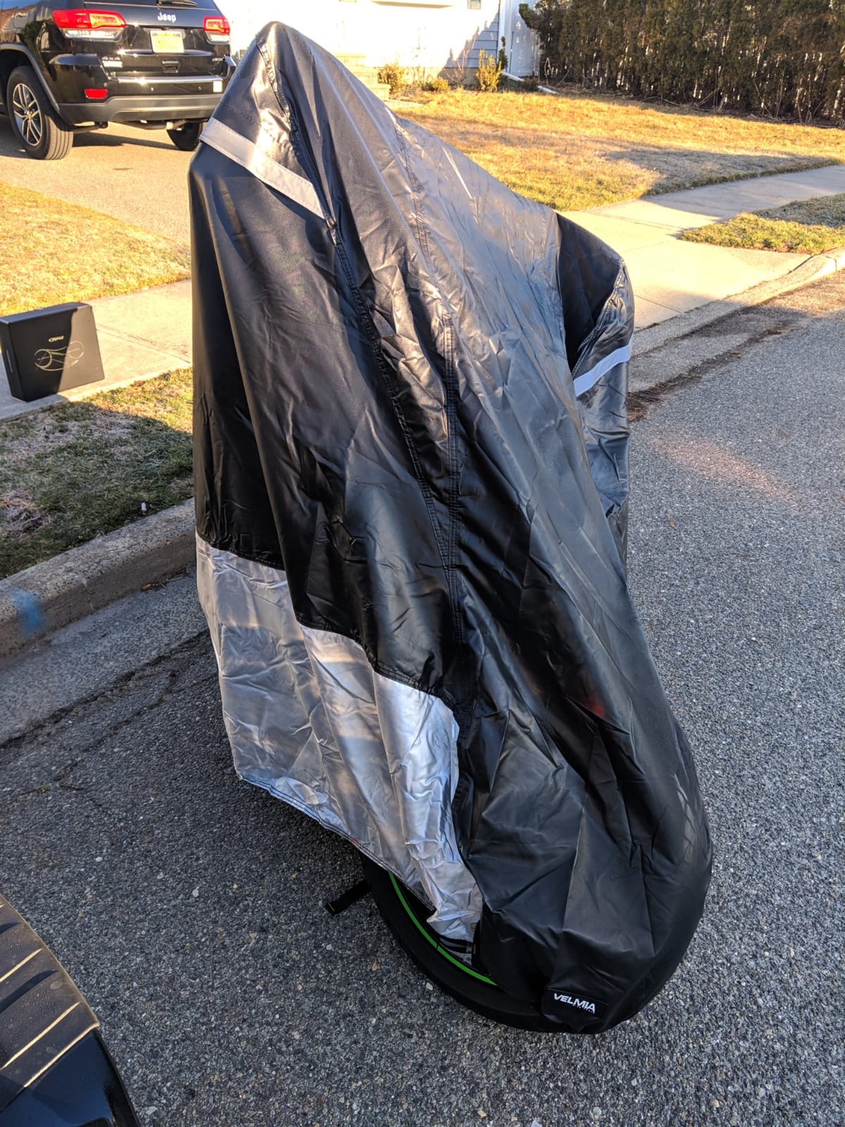 VELMIA Motorcycle Cover Extremely Heat Resistant up to 550 F | High Standard Motorcycle Cover Waterproof Outdoor for All Seasons, Motorcycle Storage, Scooter Cover, Moped Cover, Harley Cover customer photo 2