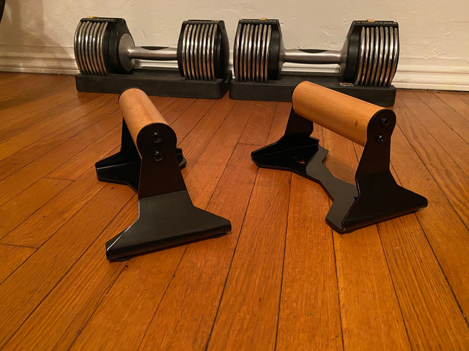 PULLUP & DIP Parallettes - Push Up Handles with Ergonomic Wooden Handles & Heavy-Duty Steel - Non-slip Parallettes Bars for Strength Training and Calisthenics - Press Up Handles for Push Ups customer photo 2