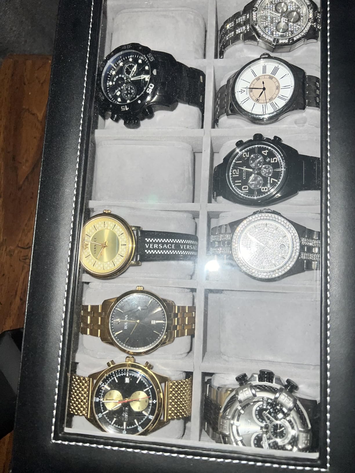 GUKA Watch Box Organizer for Men Gift, 12 Slot Watch Case with Glass Lid, 2 Tier Leather Watch Display Storage Box for Watches, Jewelry, Rings, Sunglasses & Accessories customer photo 2