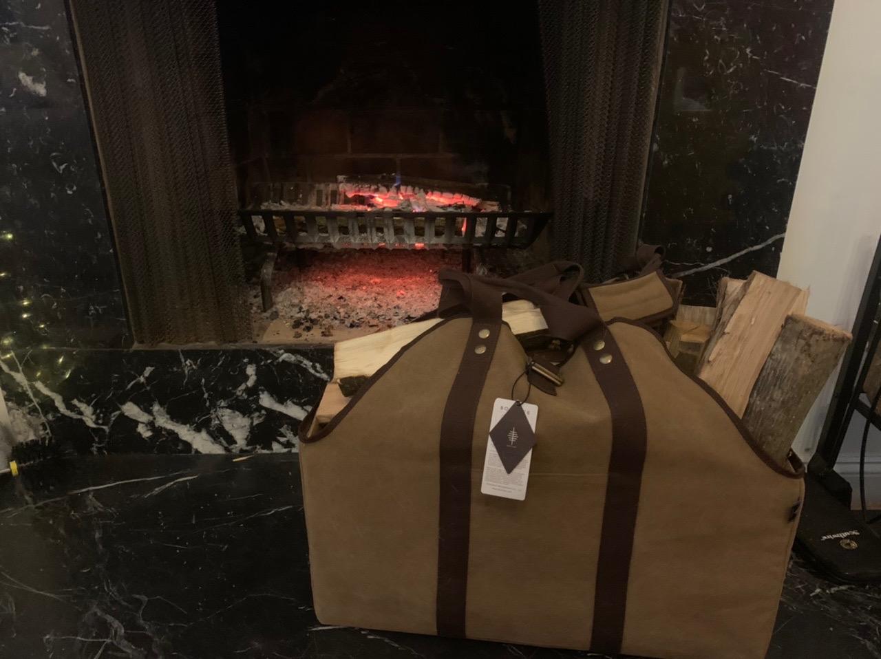 BONTHEE Firewood Carrier Bag Waxed Canvas Waterproof Extra Large Log Carrier Holder Freestanding Tote Bag for Firewood customer photo 1