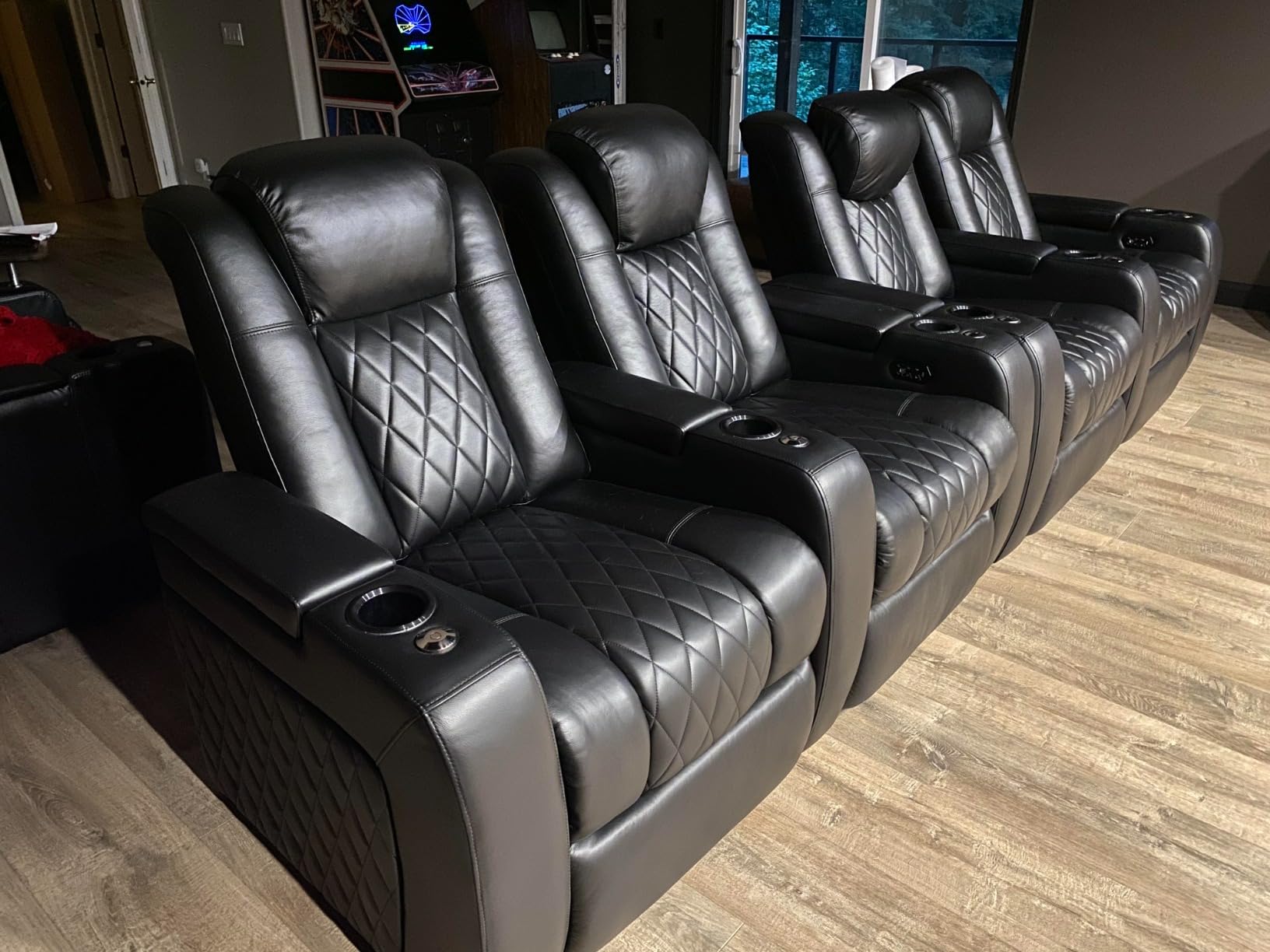 Valencia Tuscany Home Theater Seat - Nappa Leather Power Recliner with Cool Gel Memory Foam, USB-C/USB-A Charging, RGB LED Lights, Adjustable Lumbar & Headrest (Row of 2, Black) customer photo 2
