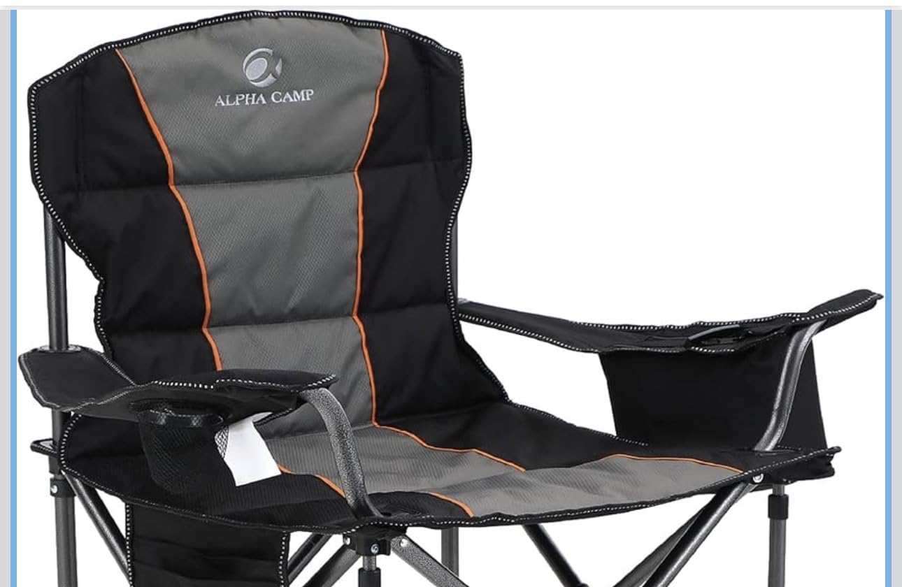 ALPHA CAMP Oversized Fully Padded Camping Chairs with Lumbar Support | Heavy duty 500 LBS, Steel Frame, Sturdy, Durable, Cooler Bag, 600D Oxford fabric, Cup holder, Carry Bag, Pocket, Easy to set up customer photo 2