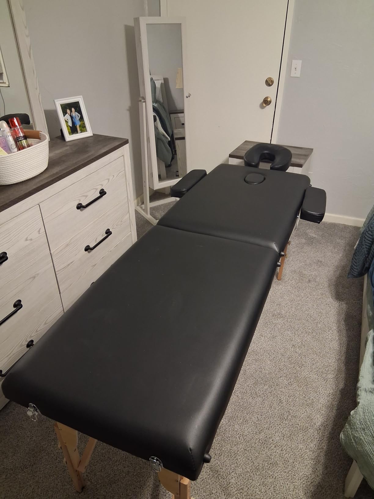 Yaheetech 84x24in Portable Massage Table Folding Adjustable Lash Bed, Black | Beechwood legs, foam padding give sturdy, comfy support; height adjusts, folds into a carry case for mobile lash and spa work customer photo 1