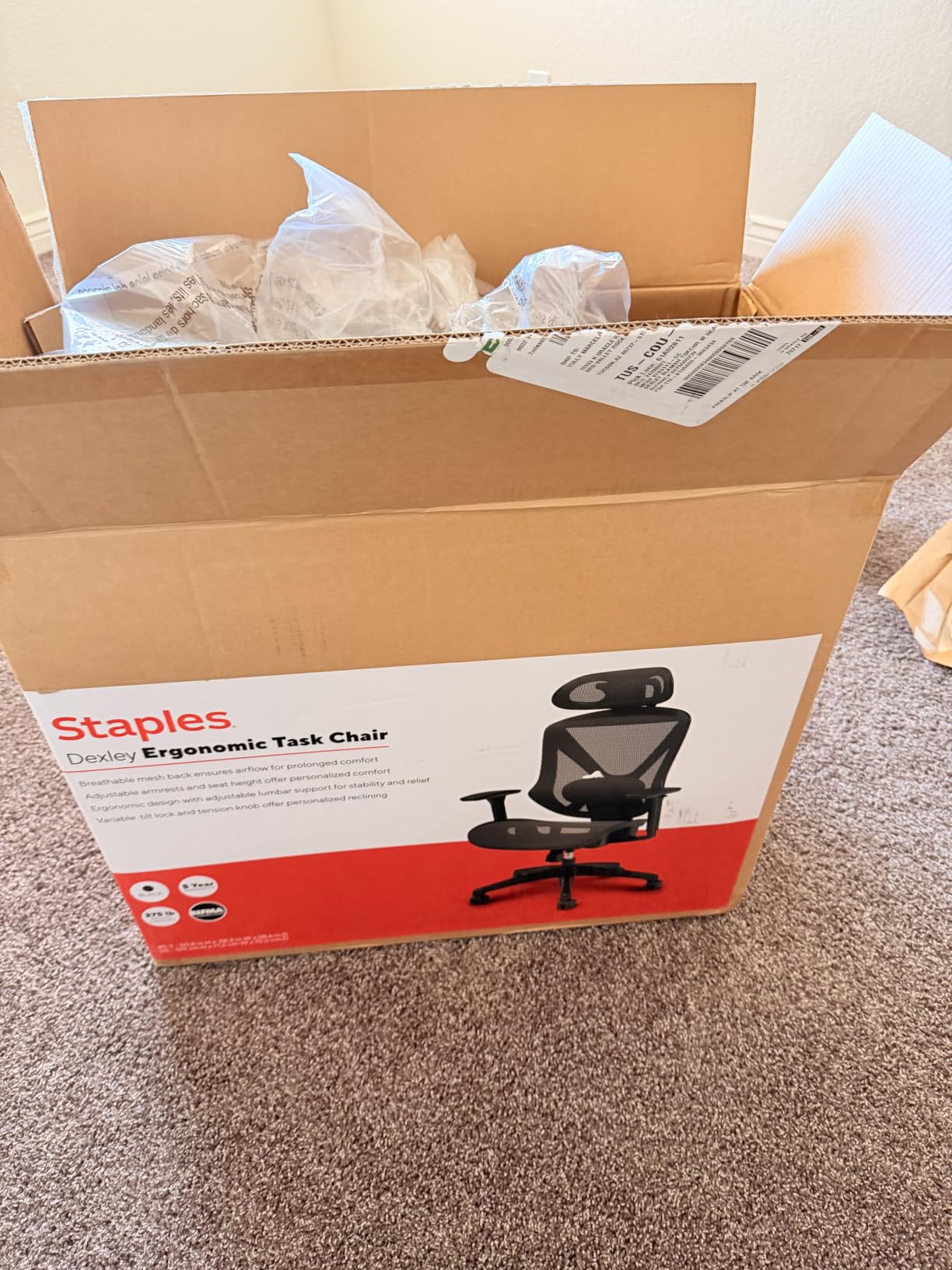 Staples Dexley Ergonomic Mesh Swivel Task Chair, Lumbar Support, Adjustable, Black | Ideal for home offices, workstations, and everyday desk use. customer photo 2