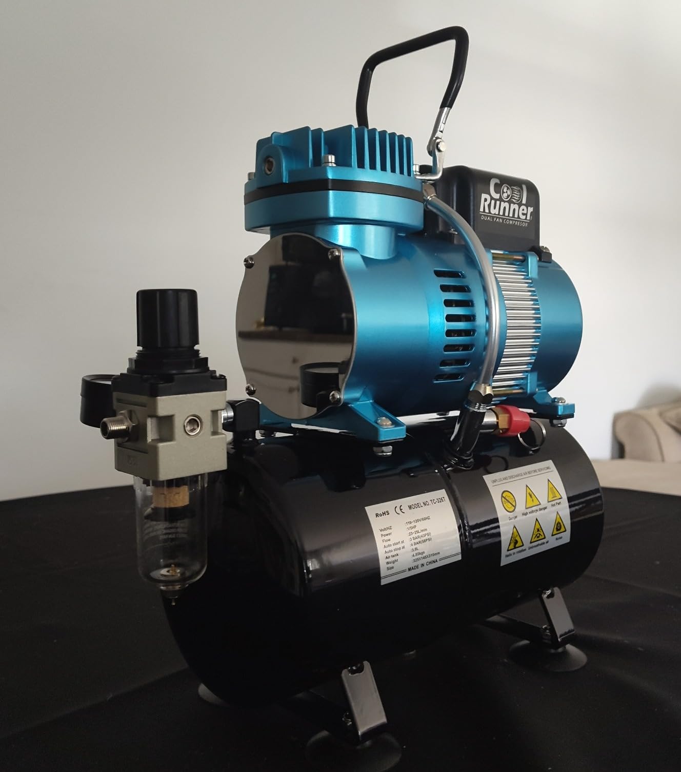Master Airbrush 1/5 HP Cool Runner II Dual Fan Tank Air Compressor Kit | TC-326T - Professional Single-Piston with 2 Cooling Fans, Runs Longer Without Overheating - Regulator Water Trap, Holder customer photo 2