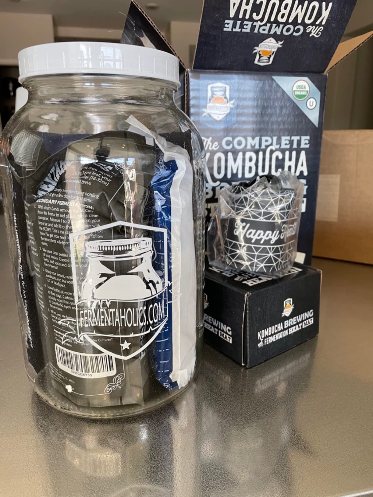 Kombucha Brewing Starter Kit - USDA Certified Organic SCOBY & Tea, Complete Home Kombucha Making Kit with Culture, Kosher Certified (Deluxe Kombucha Brewing Kit) customer photo 2