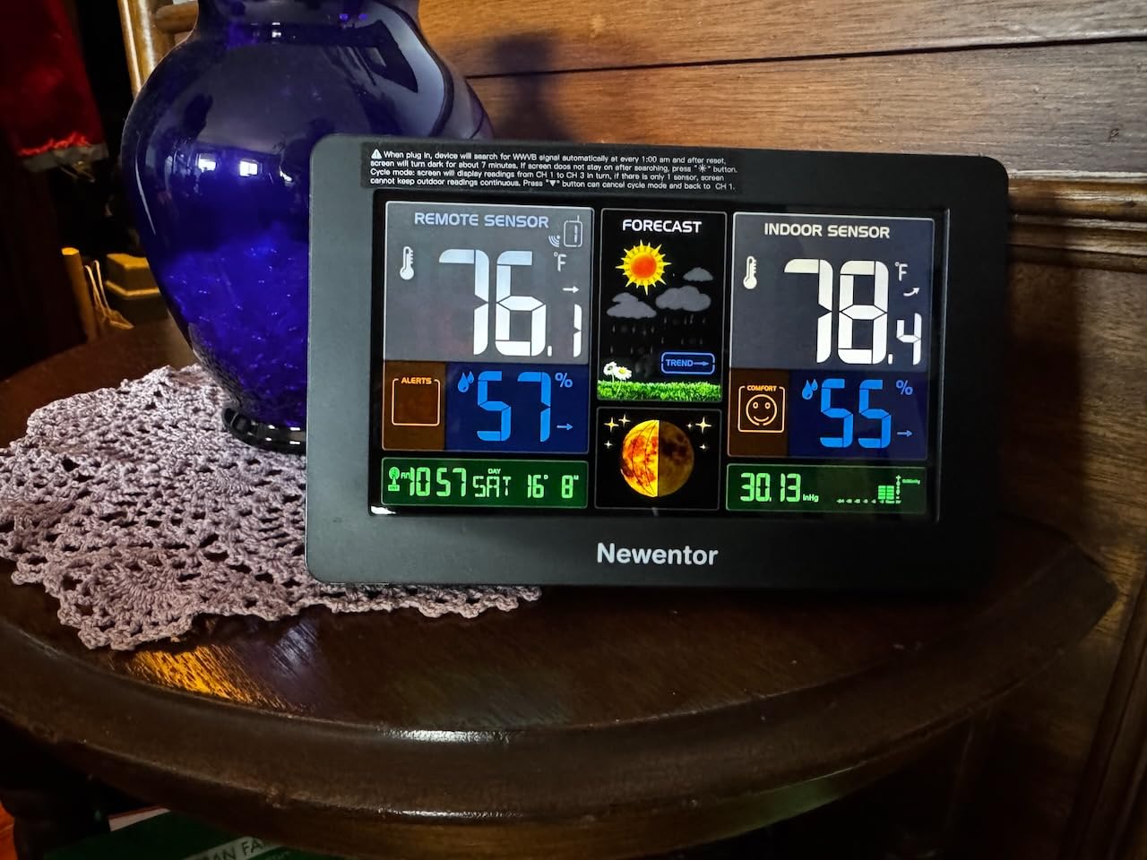 Newentor Weather Station Wireless Indoor Outdoor Thermometer, Color Display Digital Weather Thermometer with Atomic Clock, Barometric Pressure, Forecast Station with Adjustable Backlight, Black customer photo 1