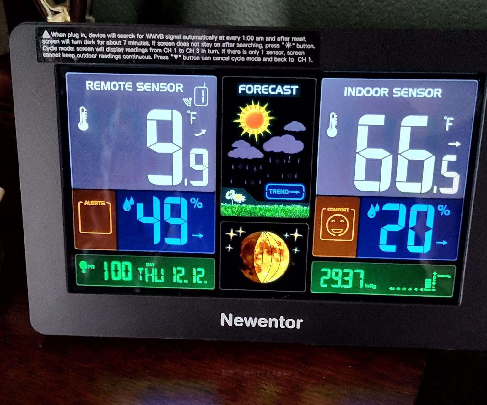 Newentor Weather Station Wireless Indoor Outdoor Thermometer, Color Display Digital Weather Thermometer with Atomic Clock, Barometric Pressure, Forecast Station with Adjustable Backlight, Black customer photo 2