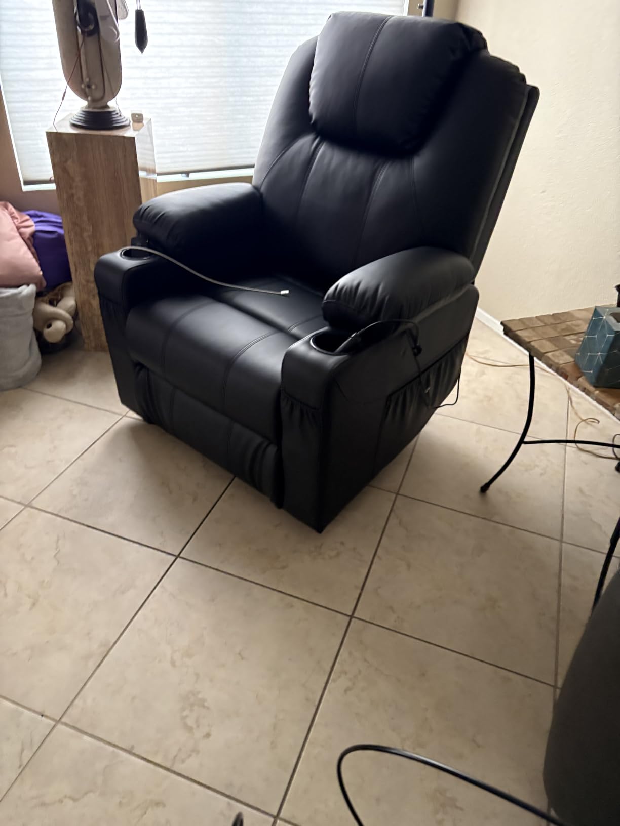 MCombo Large Power Lift Recliner Chair with Massage and Heat for Tall Elderly People, 3 Positions, Cup Holders, and USB Ports, Faux Leather 7516 (Large, Black) customer photo 2