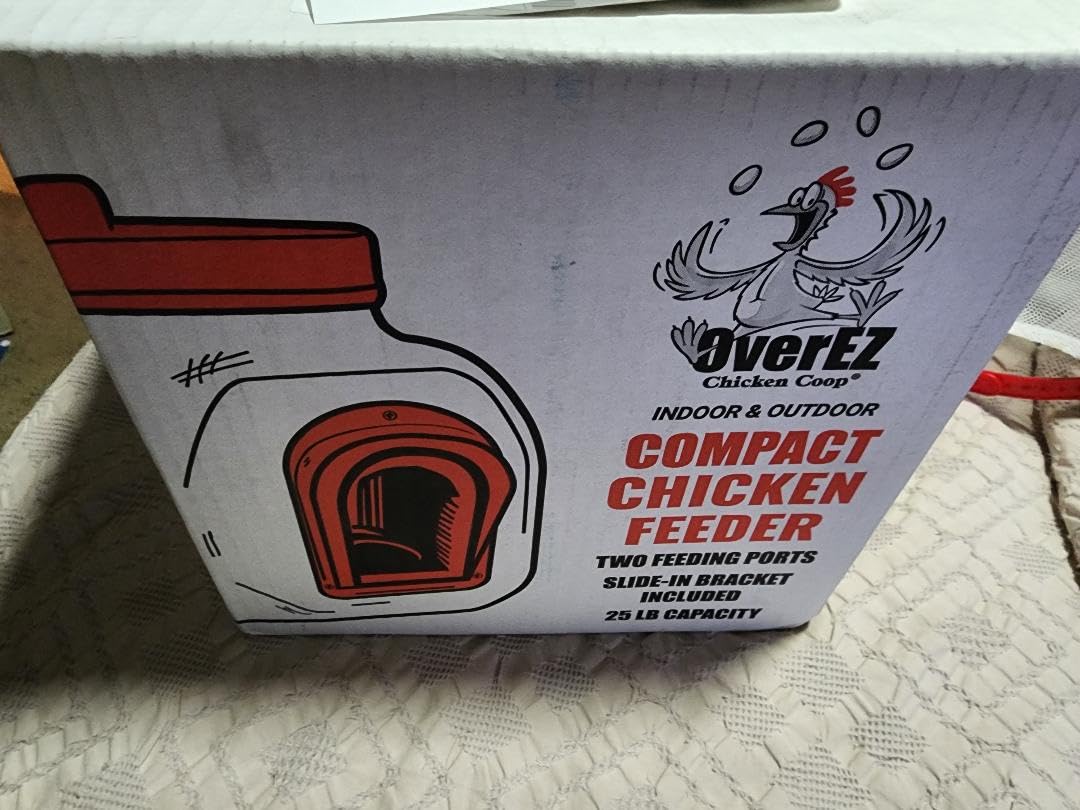 OverEZ Chicken Feeder - Holds 50 Pounds of Feed - Inside or Outside Hen Coop - Large Gravity Fed Automatic Poultry Dispenser - No Waste Rainproof Design customer photo 1