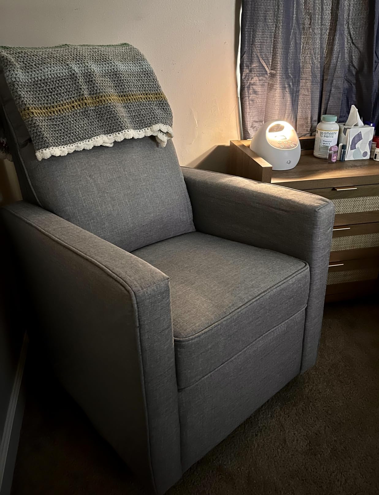 DaVinci Gabby Glider Recliner Nursery Chair w/ 360° Swivel - Misty Grey | High Pillowback Glider Rocking Chair - GREENGUARD Gold & FSC Certified - Comfy Swivel Recliner for Living Room & Nursery customer photo 2