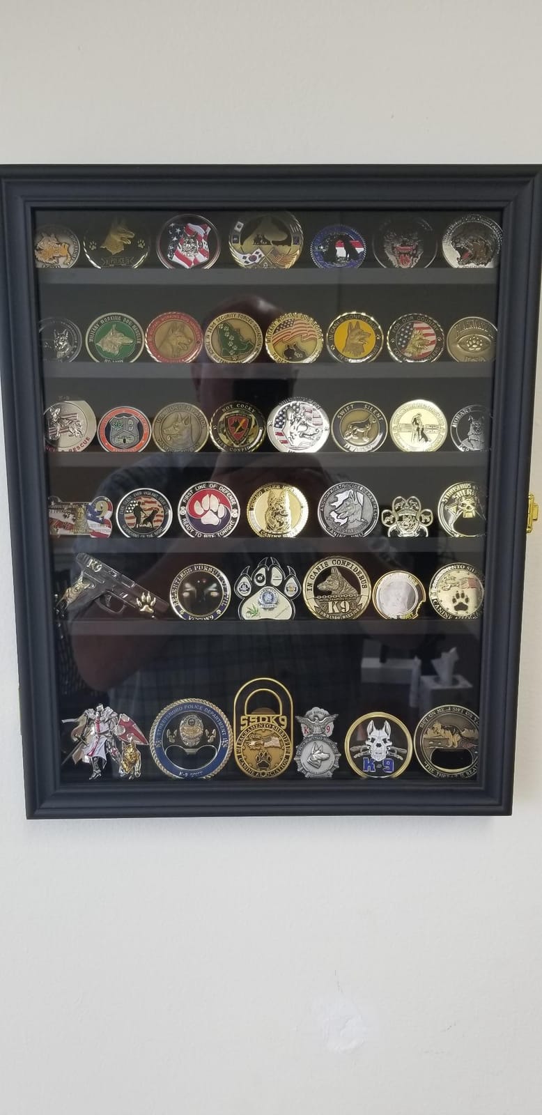 Military Challenge Coin Display Case Lockable Wooden Cabinet Rack Holder | Black Showcase Shadow Box with Removable 2 Grooves Shelves and Anti Fade Real Glass Door for Casino Poker Chips Collectibles customer photo 1