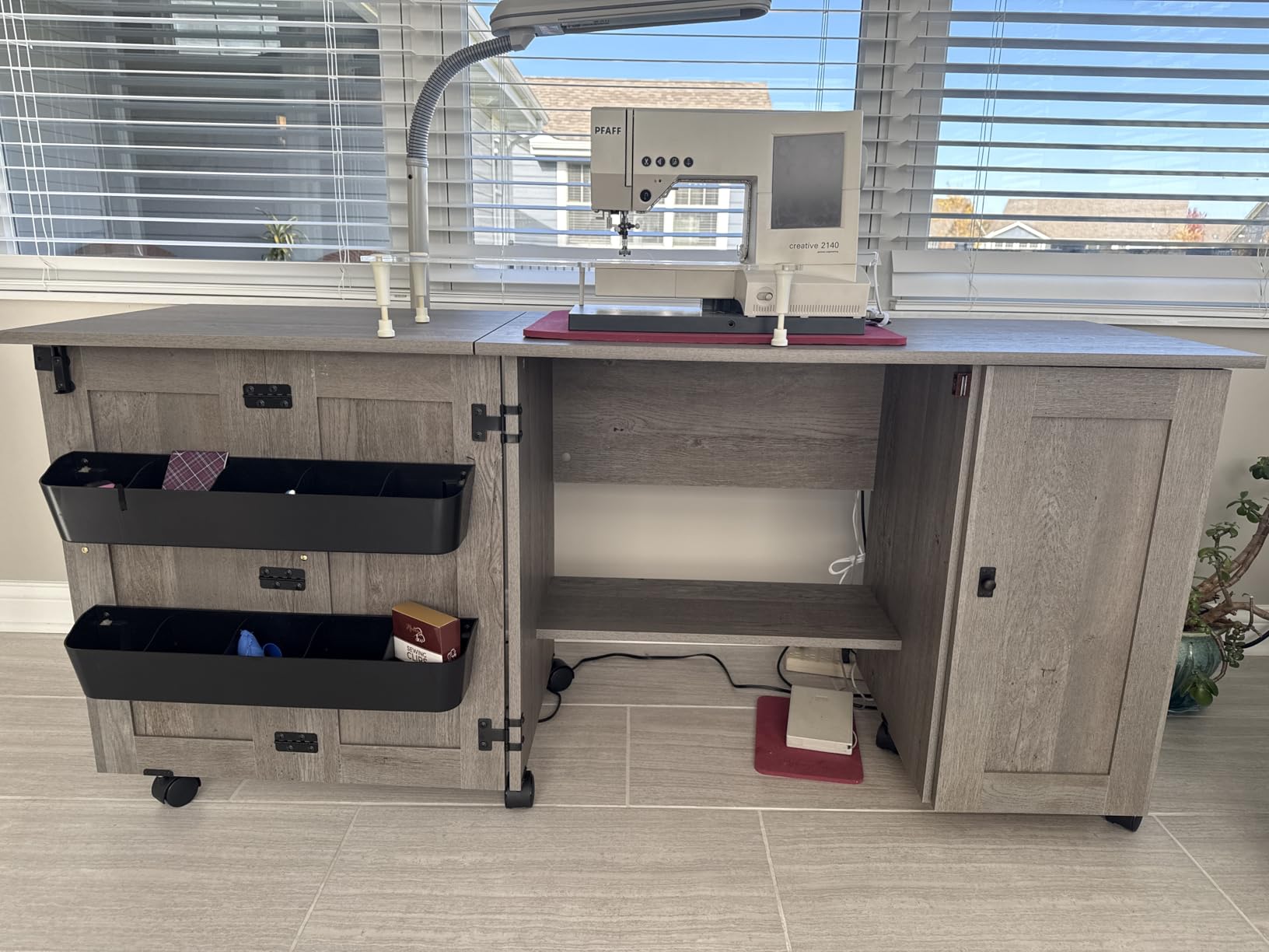 Sauder Miscellaneous Storage Sewing Cart, Drop-Leaf Craft Table, Sewing Table with Storage - Soft White Finish customer photo 2