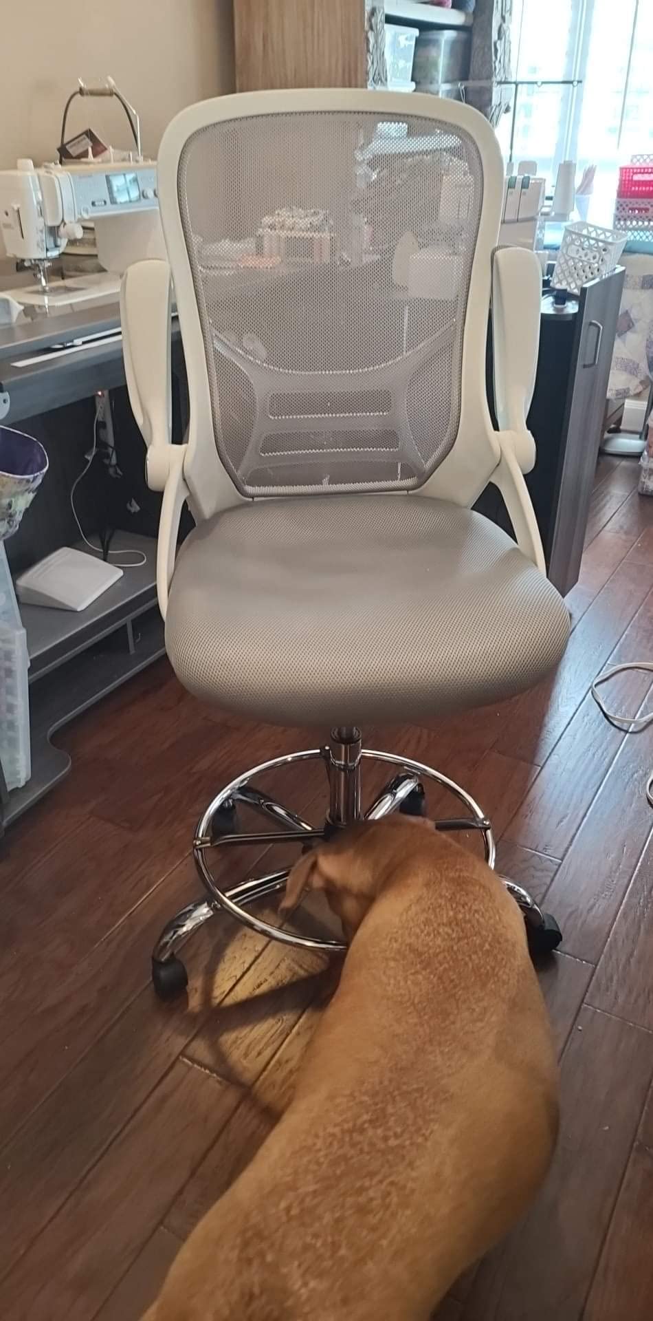 Drafting Chair Tall Office Chair High-Back Mesh Standing Desk Stool with Adjustable Footrest Ring and Flip-Up Arms Black customer photo 2