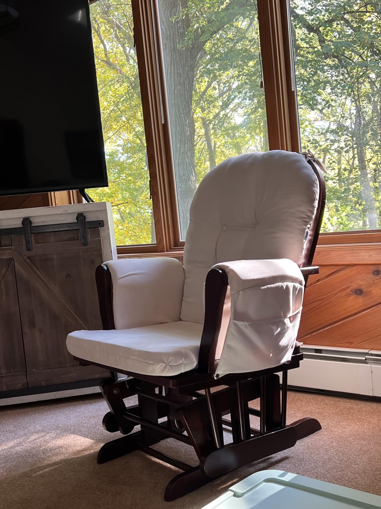 Costzon Nursery Glider with Ottoman, Upholstered Comfort Glider Rocker with Padded Cushion, Storage Pocket, Solid Wood Base, Rocking Chair Nursery for Breastfeeding, Napping (Light Gray) customer photo 2