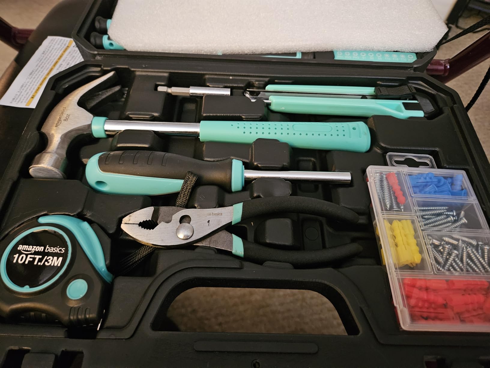 Amazon Basics 142-Piece Household Tool Kit for Home Repair, Hand Tools with Storage Case, 13.39 x 9.25 x 2.95 inch, Turquoise customer photo 1