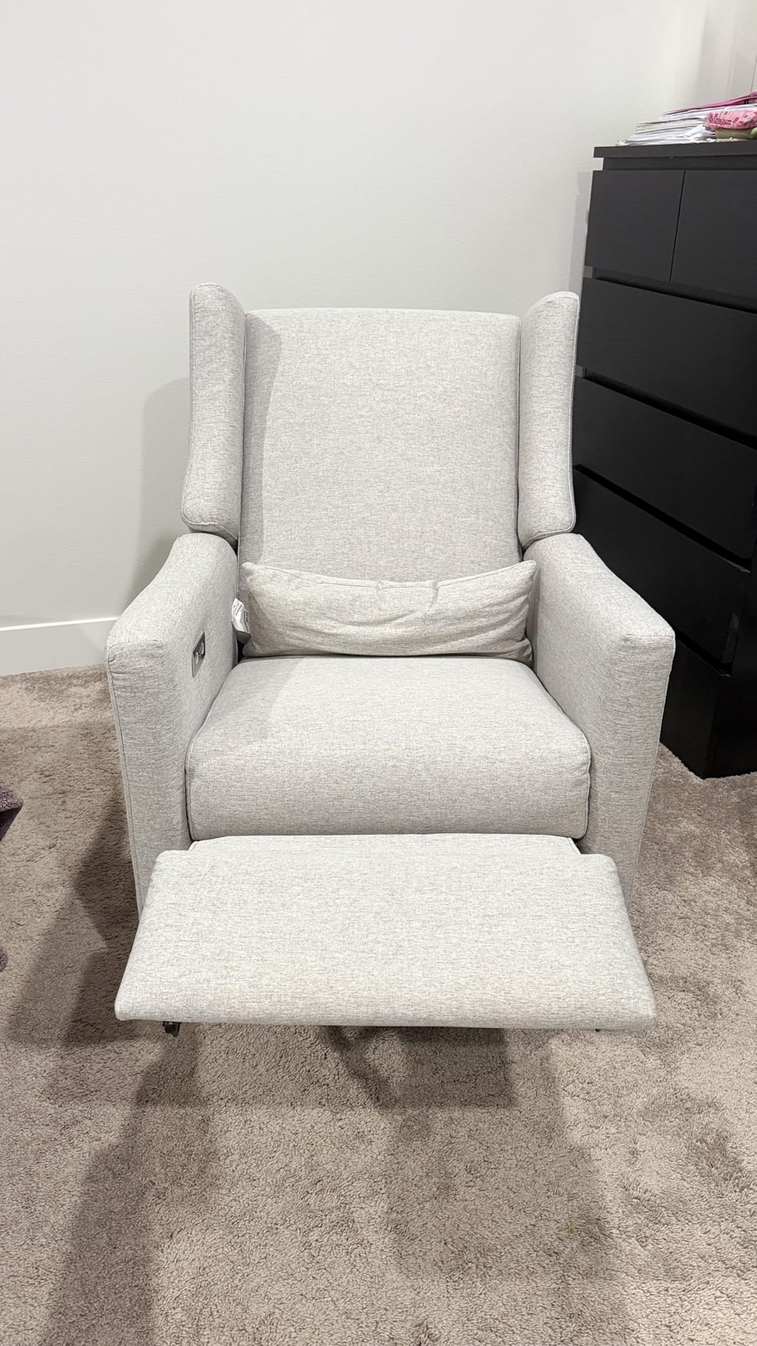 Kiwi Electric Recliner Glider - Performance Cream Eco-Weave | GREENGUARD Gold & CertiPUR-US Certified - Water & Stain Resistant - Power Recliner Nursery Chair w/ USB Ports - 270° Swivel customer photo 2