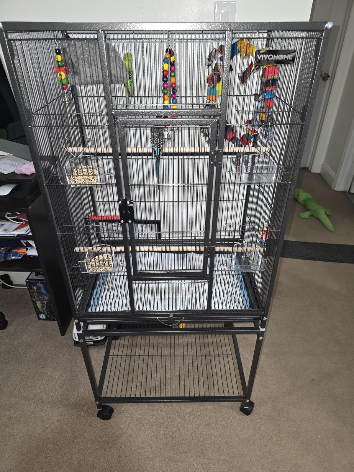 VIVOHOME 54 Inch Wrought Iron Large Bird Flight Cage with Rolling Stand for Parakeets Canaries Cockatiels Lovebirds Conures, Black customer photo 1